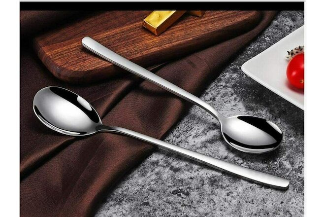 6 PCS Stainless Steel Ice Cream Cocktail Teaspoons Coffee Soup Tea  Long Spoons