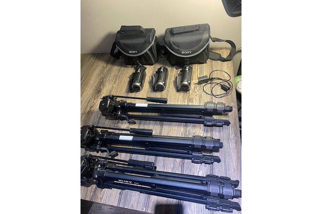 Lot of 3 Camera HDR-CX330 with Tripods and Batteries AS-IS READ