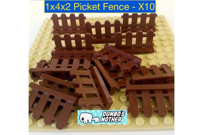 LEGO Fence 1x4x2 Reddish Brown Picket House Yard Gate Wall Paled X10 NEW