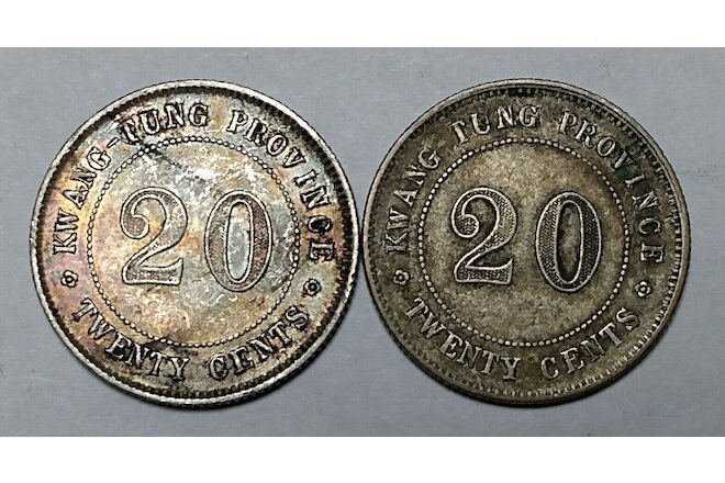 Lot of 2x China Kwangtung Province 20 Cents 1919 and 1920 Y# 423 Silver