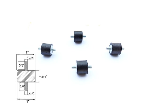 4 Rubber Vibration Isolator Mounts (1" Dia x 3/4'' Thk) 1/4-20 x 3/8" Long Studs