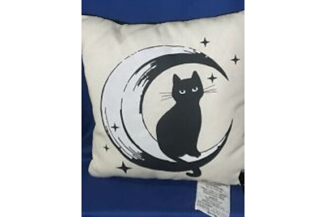Crescent Moon Black Cat Sitting On the Gothic Art Throw Pillow NEW NWT ❤️gsc17m1