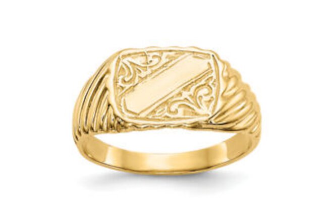 14K Yellow Gold Baby Rectangle Signet Stripes Ring