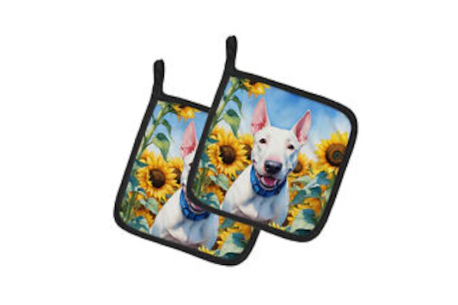 English Bull Terrier in Sunflowers Pair of Pot Holders DAC6071PTHD