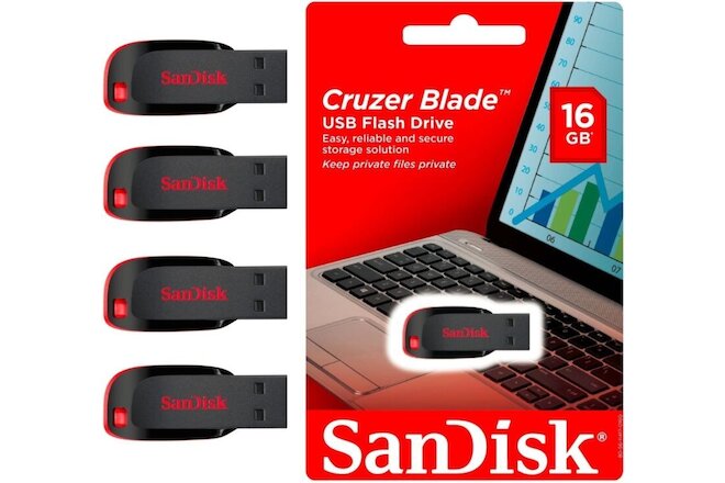 SanDisk 16 GB USB Pen Disk Thumb Drive Memory Stick 16GB Wholesale Pack 4 Lot