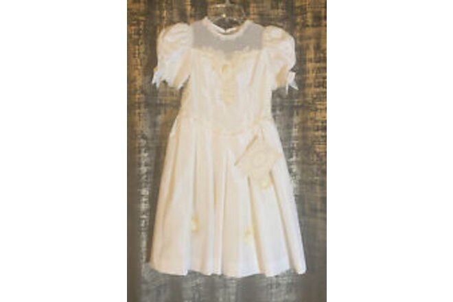Vintage White Formal Girls Dress Size 8 w/ Crinoline Slip Flowergirl Communion