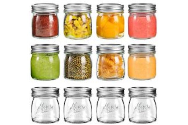 12Pack Mason Jars 8oz with Airtight Lids and Bands - Regular Mouth Glass Cann...