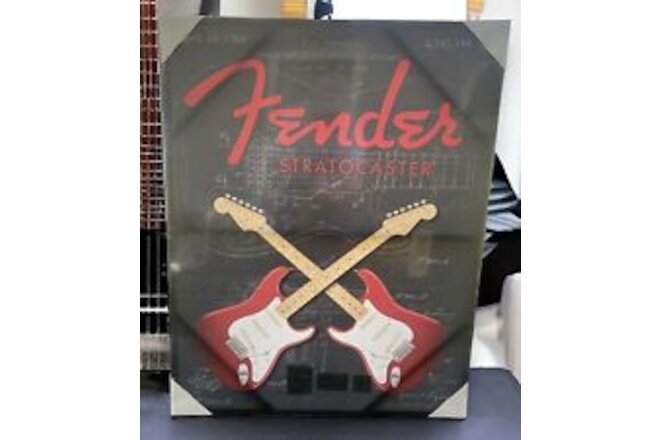 Fender Guitar Canvas Sign Stratocaster Electric Vintage Style Wall Decor 20”x24”