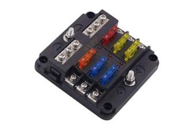 12V Waterproof Fuse Block LED Indicator Cover, 6 Circuits for Car Marine RV