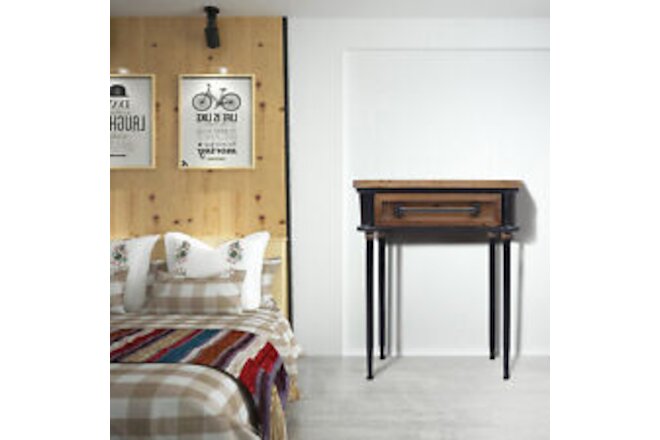 Industrial Nightstand Solid Wood End Table Bedroom Wood Bedside Storage Table