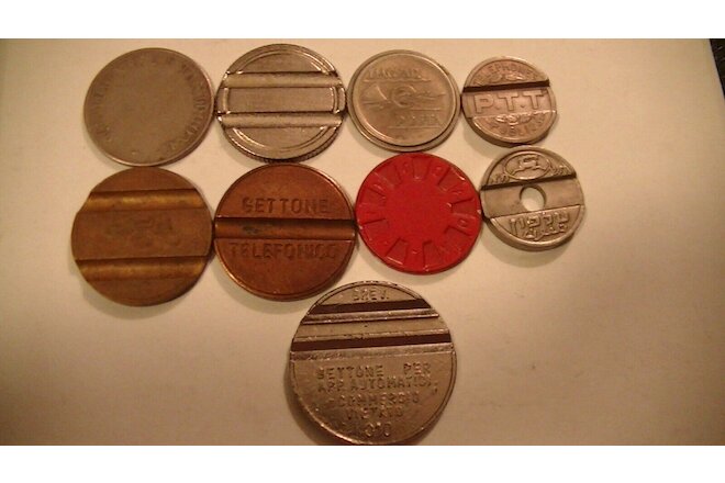 9 TELEPHONE TOKENS LOT SET GROUP COLLECTION #1