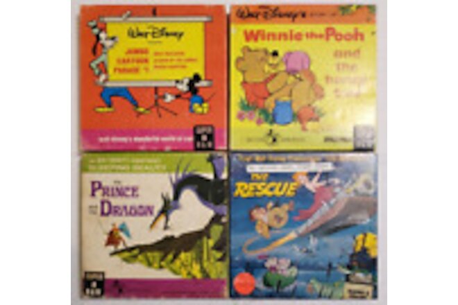 4 Walt Disney 8mm Super 8 films: Winnie the Pooh, The Rescue, Prince and Dragon+