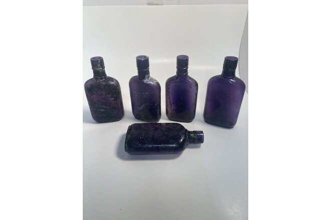 Whiskey bottles, purple, amethyst, irradiated, dug bottles, set of 5, free ship
