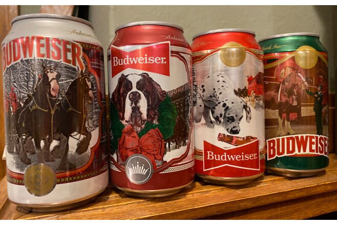 COMPLETE SET BUDWEISER HAPPY HOLIDAYS 2021  CANS EMPTY#1-4 of a SET 4 BEER CANS