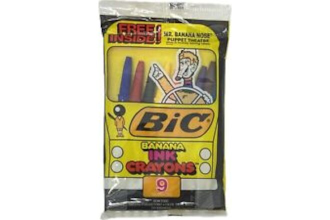 NEW Bic 9 Banana Ink Crayons W/ Mr. Banana Nose Puppet Theater 1980 NOS Sealed
