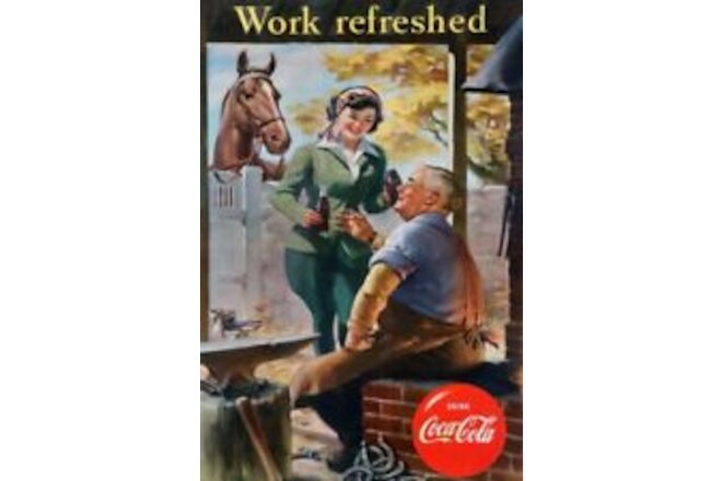 Coca Cola, Coke Blacksmith and Horse Woman NEW Sign: 24x36" USA STEEL XL Size