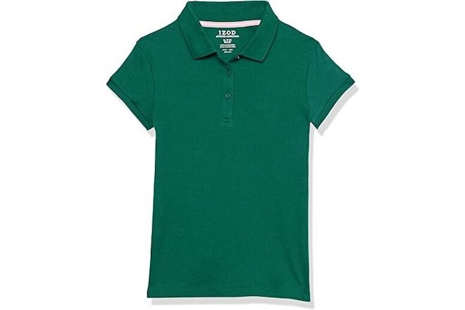 IZOD FOREST GREEN Girls' School Uniform Short Sleeve Interlock Polo Shirt, US 6