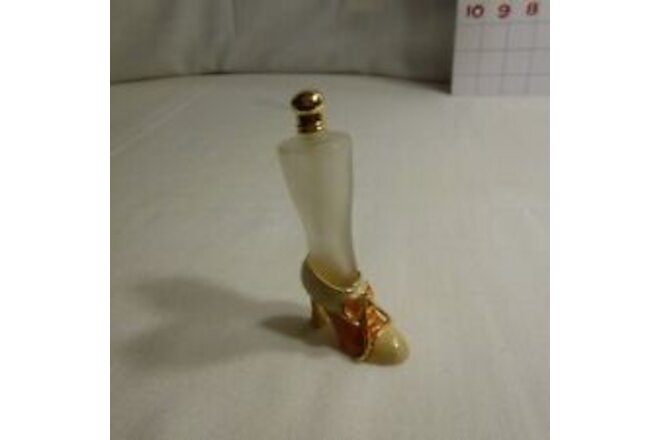 Frosted Glass Perfume Bottle w Metal Enameled High Heel SHOE - NEW