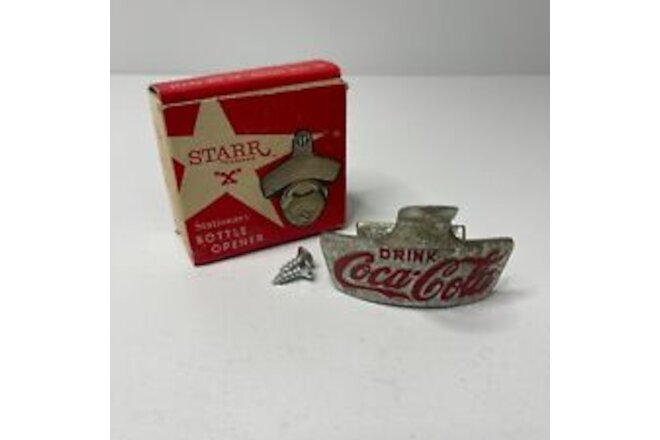 Star X Coca Cola Coke Wall Mount Crown Stationary Bottle Opener Cast Iron VTG