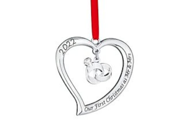 Our First Christmas Ornament As Mr & Mrs - Heart with Rings Our First 2022