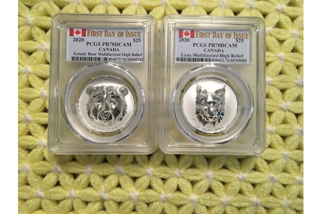 2 multifaceted Canadian coins   LYNX AND A GRISSLY BEAR PCGS DCAM  PR 70