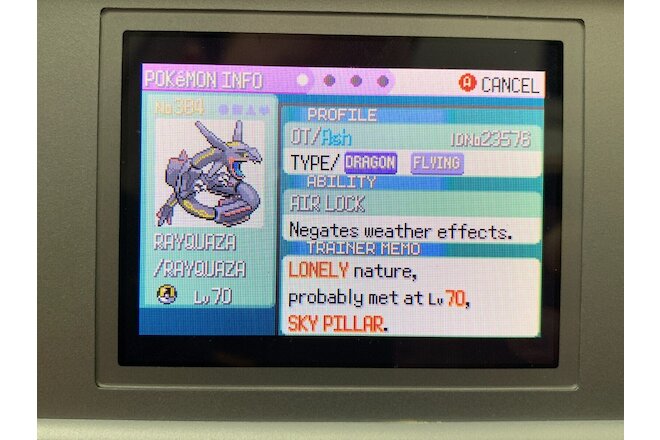 Shiny Rayquaza Sky Pillar Event From Pokemon Emerald GBA for Home/3DS Untouched