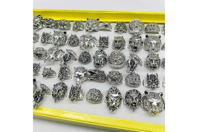 Wholesale 60pcs Mixed Retro Punk Biker Animal Jewelry Antique Silver Party Rings