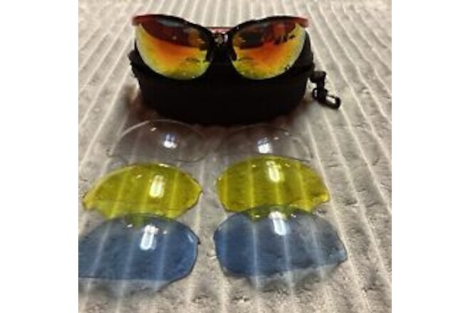 Ektelon Eyewear Protective Glasses Red Frame w/4 Color Lenses- New