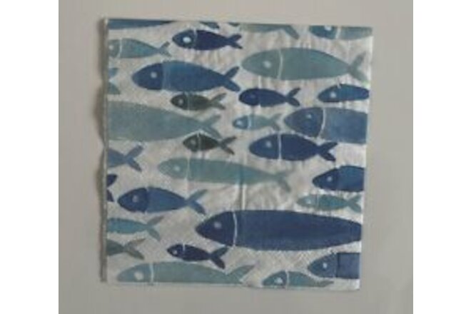 TWO (2 )Individual Paper Cocktail Napkins-Fish for Decoupage