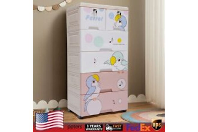 Modern Parrot Dresser Storage Cabinet On Wheels 5 Layers Roomr Organizer w/Lock