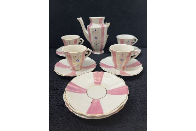 11-Pc Set Antique/Vintage Porcelain China Child's Play Cups Saucers & Teapot