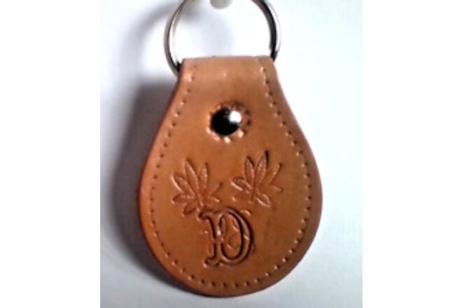 Leather key Fob -2 Canna Leaf + letter  "D" + border made by a Vet