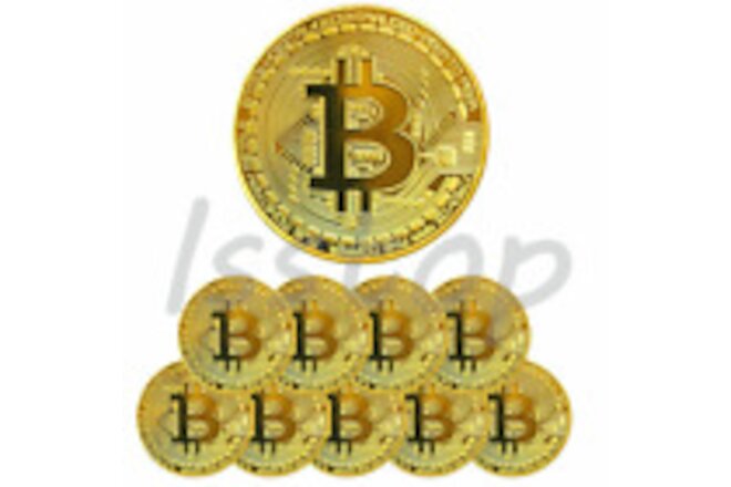 10Pcs Physical Bitcoin Coins Commemorative Gold Plated Bit Coin Collectible US