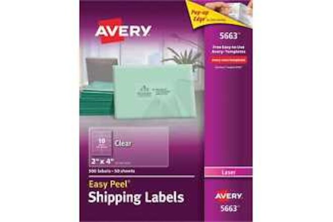 Avery Easy Peel Shipping Labels, Laser, 2 x 4 Inches, Clear, Pack of 500