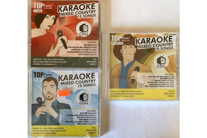 TOP TUNES KARAOKE - 3 DISC LOT - COUNTRY SONGS - LOT 1681 - NEW