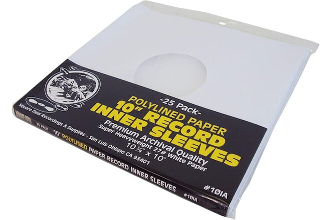 (25) 10" White Polylined Record Inner Sleeves HEAVYWEIGHT Paper Plastic ARCHIVAL