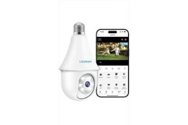 litokam 4MP Light Bulb Security Cameras Wireless Outdoor 1 Pack, white