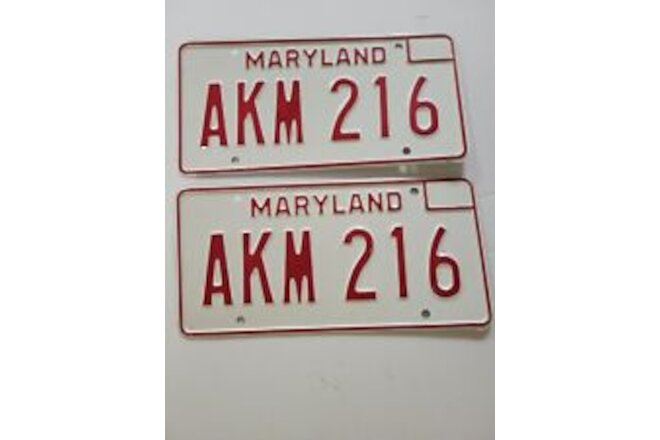 Vintage Matching Pair Unissued 1980's Maryland License Plates  AKM 216