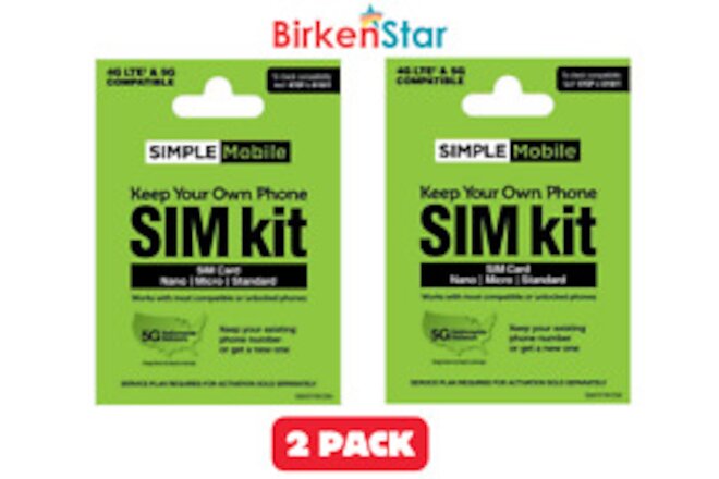 Prepaid Sim Card Kit, 4G LTE/5G Compatible 2-PACK ( FREE SHIPPING )