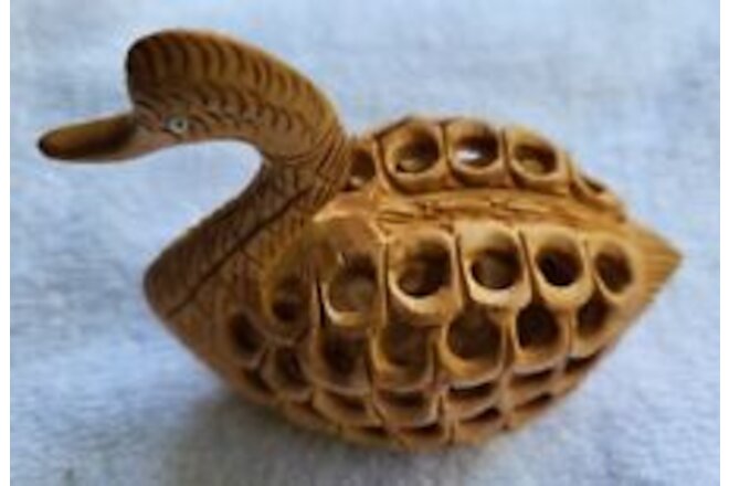 New Old Stock Hand Carved Wooden Duck Figure with Baby Inside India Handmade Nos