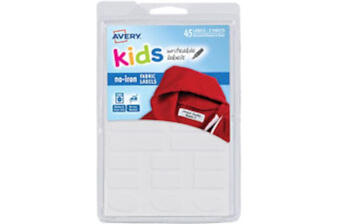 Avery Kids Writeable Labels No-Iron Fabric Labels 45/Pkg-White,Assorted Sizes 40