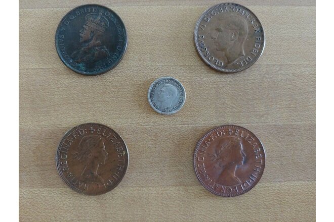 Australia Penny's and Three Pence, Lot of 5