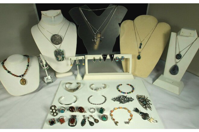 STERLING Southwest Jewelry Lot 402g GEMS MEXICO NAVAJO Pollack Ballesteros FAB!