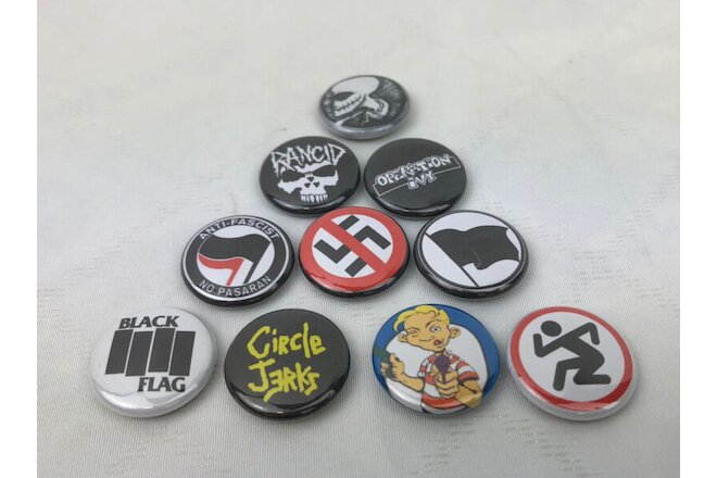 Punk Band Button Lot 1" Pin Badge Black Flag Antifa Rudimentary Peni Rancid