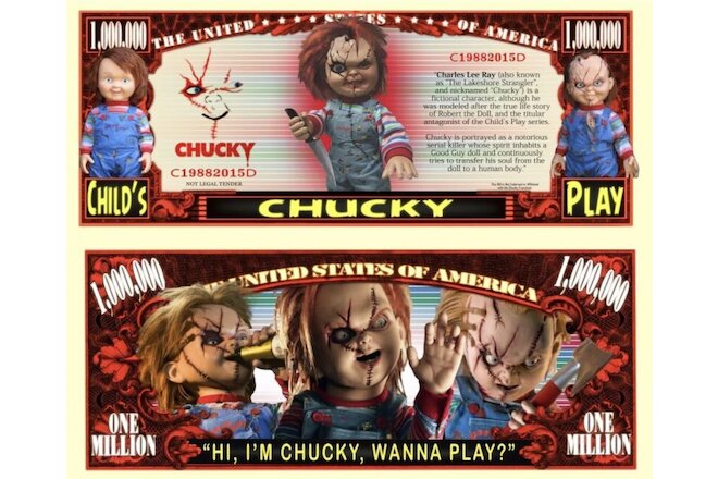 Chucky Doll Pack of 10 Novelty Collectible 1 Million Dollar Bill Money