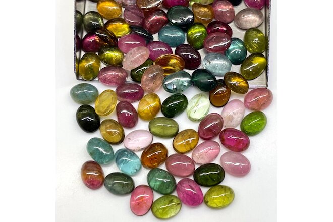 30 Pcs Lot Natural Tourmaline Multi Color 7x5mm Oval Cabochon Loose Gemstones