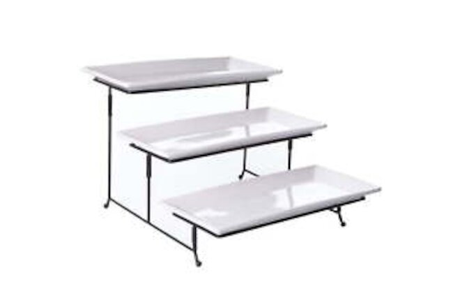 Gracious Dining 3 Tier Plates Serving Set with Metal Stand in White