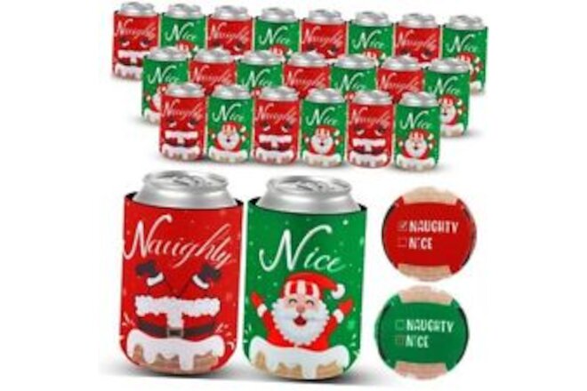 Remerry 24 Pcs Christmas Naughty or Nice Can Cooler Sleeves 12 Christmas Style