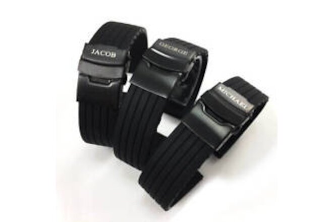 Name Engraved Personalized Rubber Silicone Watch Band Double Locking Buckle #012