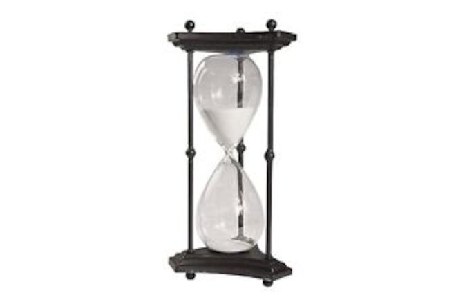 16.5 in H Tall Clear/Black Glass and Iron Thetis 60-Minute Hourglass with